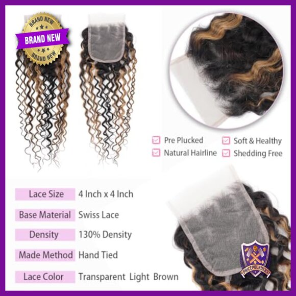 Human Hair Extensions 3 Bundles with HD Lace Closure Water Wave Curly main image 4